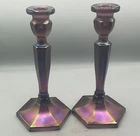 VINTAGE CARNIVAL SCARCE COLOR OF WISTERIA ON THESE #449 FLORENTINE CANDLESTICKS