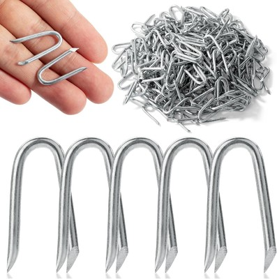 Bates Choice Fence Staples, 200 pcs, 1'' Galvanized Steel, Silver, U Silver 