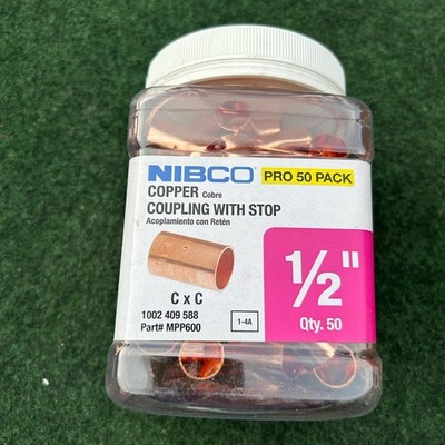 (50-Pk) Nibco Coupling with Stop Fitting Pro Pack Cup x Cup Wrot Copper 1/2''