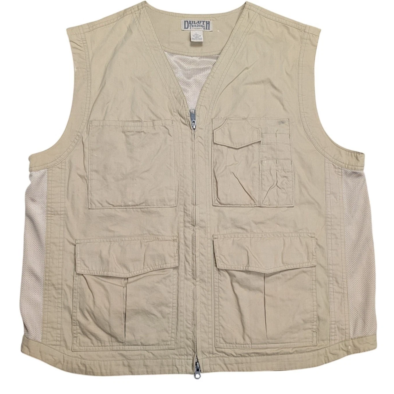 Duluth Trading Co Mens Tan Mesh Vent Utility Vest Pockets Size L