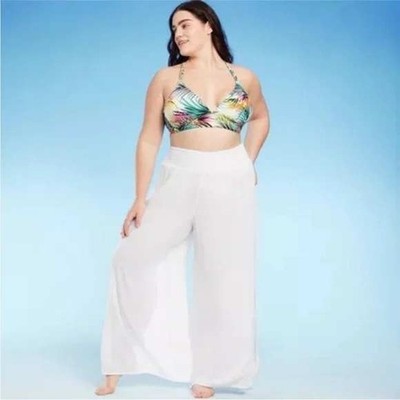 Shade & Shore White Gauze Beach Pants Plus Size 3X Smocked  Wide Leg Lagenlook