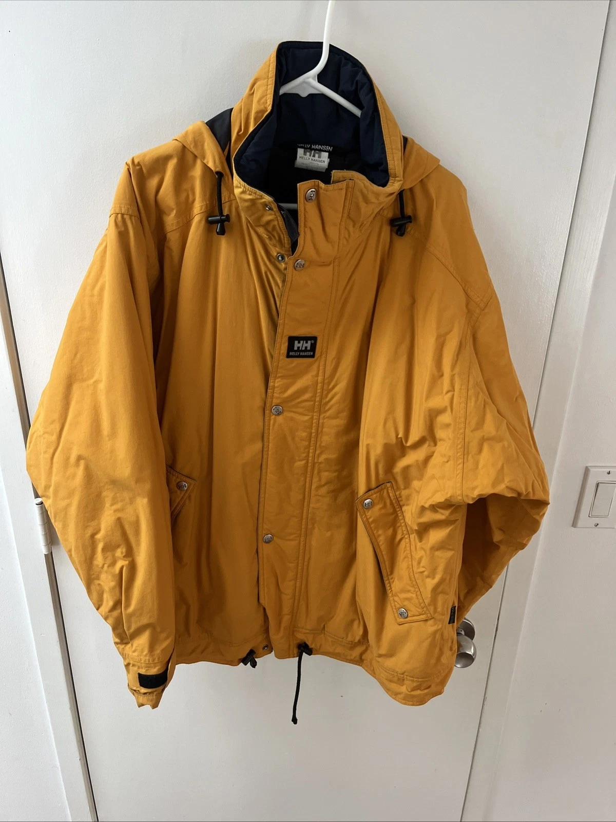 Men’s Yellow Helly Hansen Hooded Full Zip Ski Jacket Size Lg Helly Tech