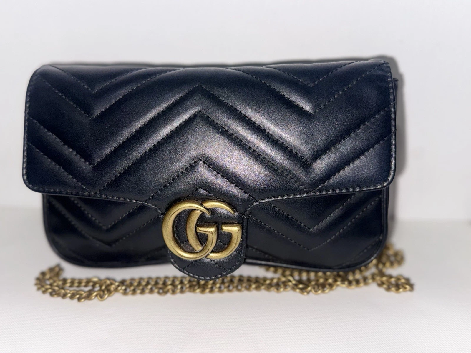 Gucci GG Marmont Matelassé Mini Flap Bag — Black Leather
