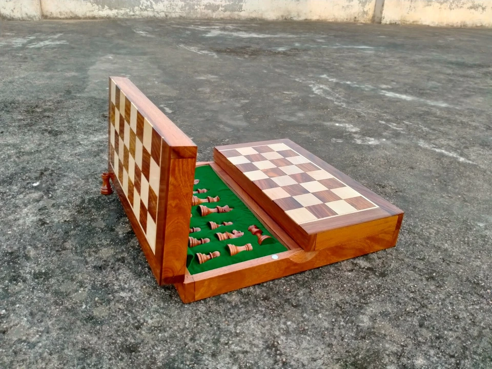 10"x10"Inch Handmade Wooden Double Door Folding Chess Board with Chess Pieces - Image 3 of 4