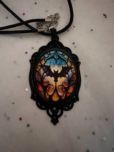 Bat Vampire Spooky Halloween Steampunk Cabochon Glass Oval Pendant Necklace - Picture 12 of 12