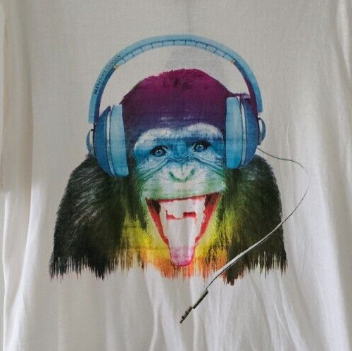Brave Soul Monkey with Headphones White Tee T Shirt Size Small S New with Tag - Picture 2 of 5