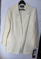 Vintage Sag Harbor Women  s Wool Blend Jacket Size 14 Ivory One Button