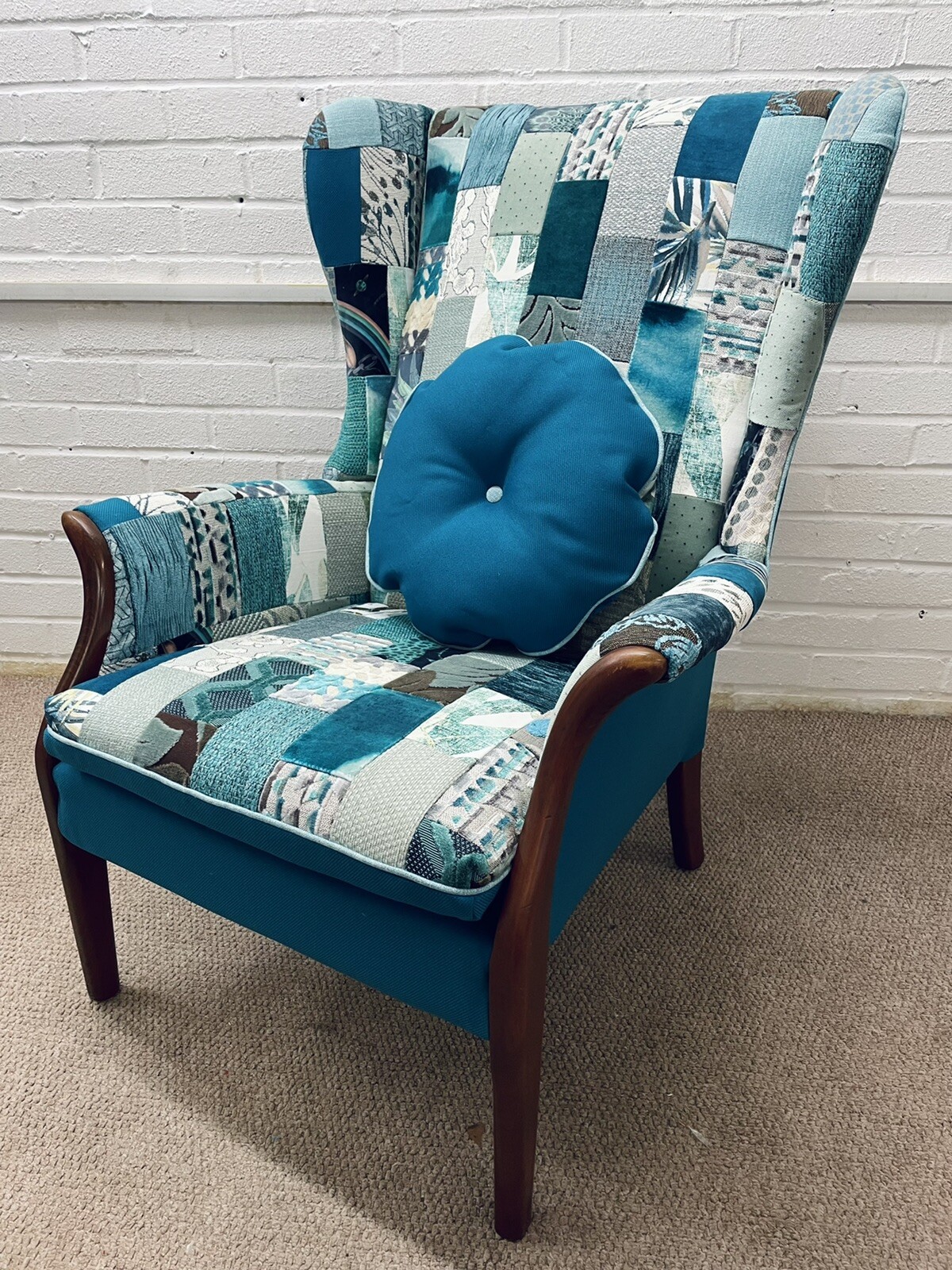 Set Of 2 Parker Knoll Wingback Chairs Newly Upholstered in Patchwork