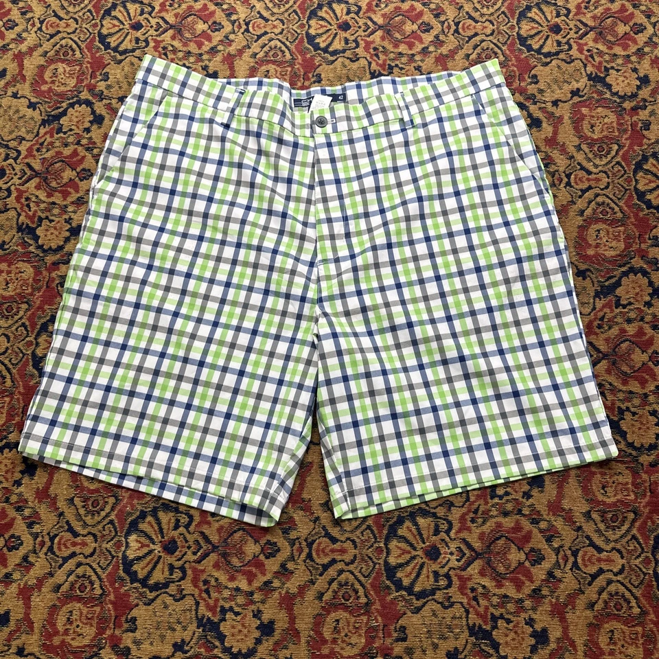 Chaps Men's 42 White Plaid Colorful Flat Front Chino Shorts Dad Golf - Image 2 of 4