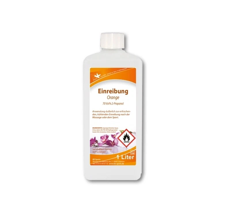 KK HYGIENE KK Einreibung Orange 1 L 70 % Massage Sport Wellness Franzbranntwein Abreibung