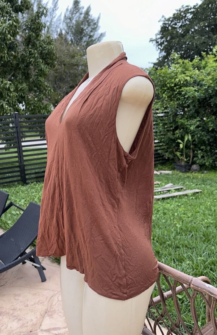 FILA CAMICIA TOP CASUAL THE ROW MARRONE SENZA MANICHE IN JERSEY LEGGERO TAGLIA L MADE IN USA