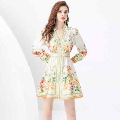 Kleid Damen Kurz Satin Weich Boho Chic Gelb Weiß GIPSY 13418