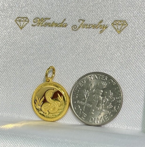 Zodiac Sign 24K Solid Gold Snake Animal Round Shape Charm/ Pendant, 2. ...