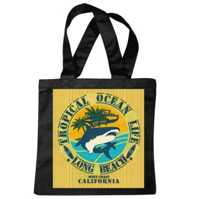 Tasche Beutel Baumwolltasche TROPICAL OCEAN LONG BEACH SURFEN BEACH SURFBRETT Ba