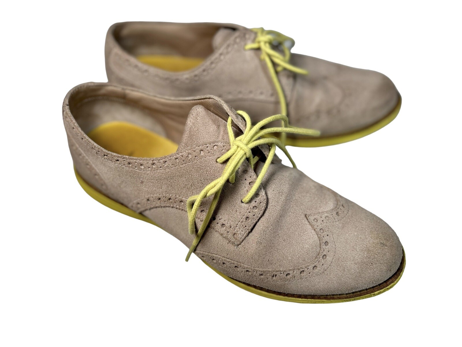 SAOLA Scarpa COLE HAAN Lunargrand TAGLIA 7 scamosciata marrone stringata suola gialla punta alare Oxford