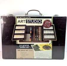 Battat Art Studio 168 Piece Art Set Paint Pastels Pencils Watercolor Wood Case