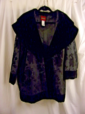 Vintage Kenzo Paris Black Velvet Shawl Collar Evening Jacket flocked Floral  M