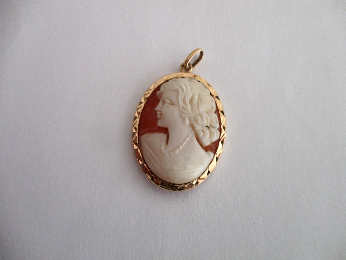 Superbe Broche Pendentif Camée Ancienne - Vierge à L'enfant - Métal Doré - Made In France
