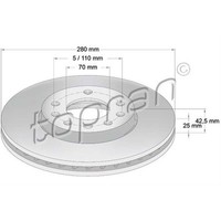 Topran 2X Bremsscheibe Ø280Mm Vorne BelüFtet FüR Opel Meriva Astra H 1.4 1.6