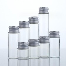 5ml - 200ml Empty Transparent Glass Storage Bottles with Aluminum Silver Caps