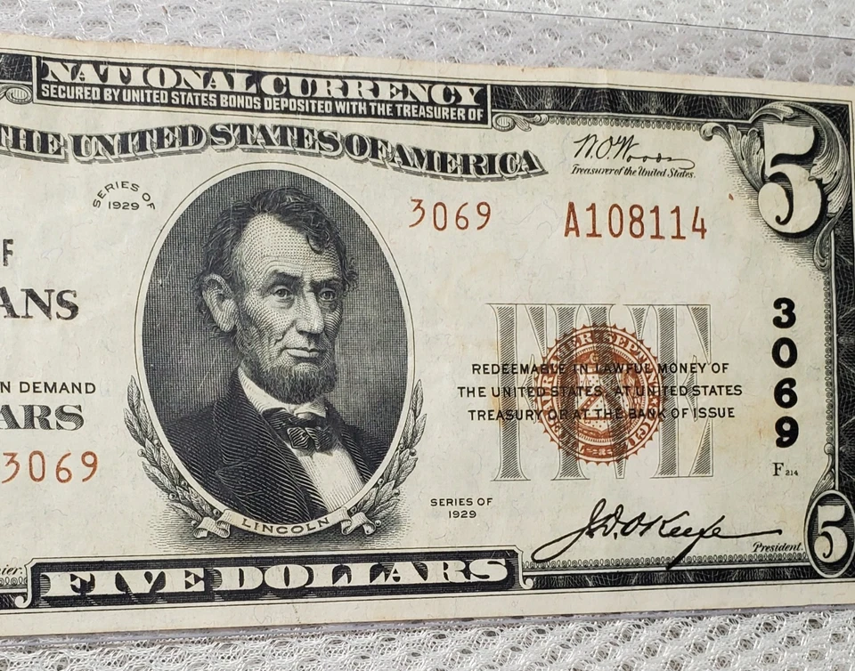 1929 $5 National Currency New Orleans, Louisiana Brown Seal Note Scarce XF+/AU - Image 2 of 4