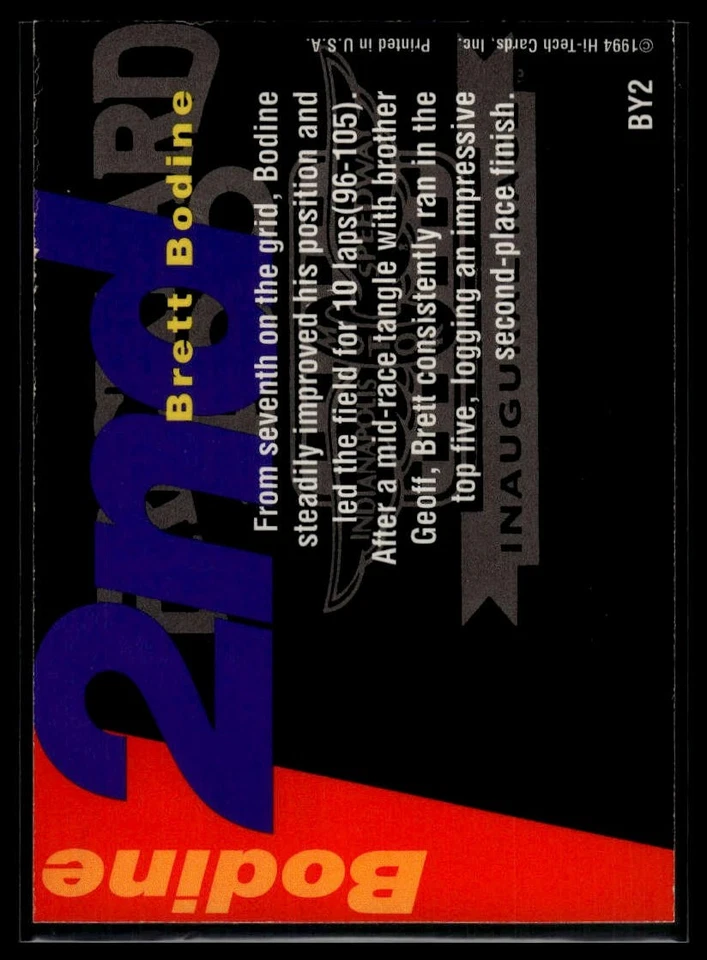 1995 Hi-Tech 1994 Brickyard 400 #BY2 Brett Bodine Top 10 (car) - Image 2 of 2