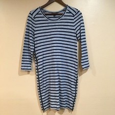J Crew Striped Bodycon Dress Side Zip Women S 3/4 Sleeve Nautical Coastal Preppy