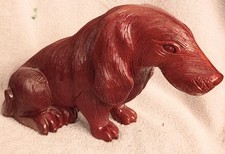 Vintage Hand Carved Big Wood Wiener Dog Long Haired Dachshund
