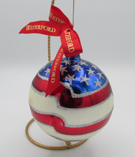 Waterford Holiday Heirlooms American Tribute Blown Glass US Flag Ornament 4.5 in
