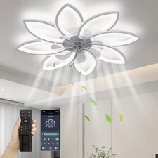 35'' Modern Ceiling Fan with LED Light Flower Flush Mount Remote APP Control Kit