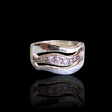 Rhodium Over Sterling Silver Cubic Zirconia CZ Wave Ring Size 9