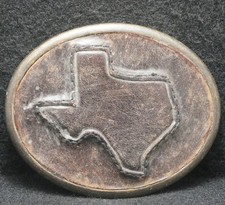 XA11142 AWESOME VINTAGE 1970s  TEXAS STATE  COMMEMORATIVE LEATHER BELT BUCKLE