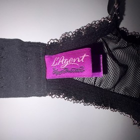 Agent Provocateur Black Sheer Mesh Underwire Bra Pink Lace Trim Bow 36D Vintage