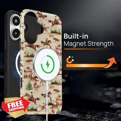 QAFAN iPhone 16 Plus Case Magsafe Cowboy Hat Rugged Dual Layer Shockproof