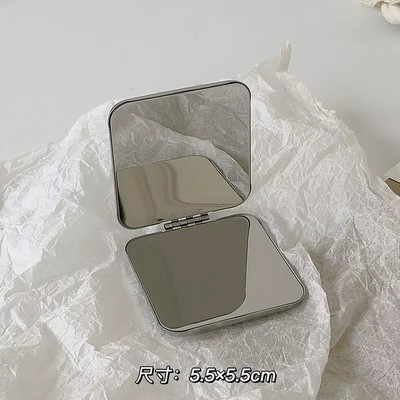 Ins Portable Simple Stainless Steel Double-Sided Make up Mirror Handheld Pocket 