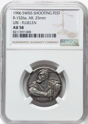 Schweiz 1906 n. Chr., Swiss Uri Fluelen Festival SILBER Münze R-1526a, NGC AU58 - Bild 2 von 7