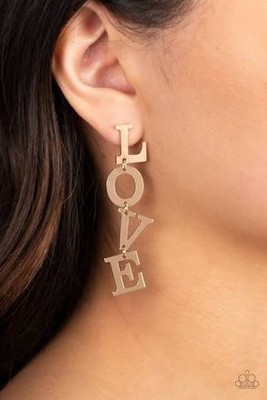 Paparazzi Jewelry LOVE Gold Post Dangle Earrings New Valentines Day Combine Ship