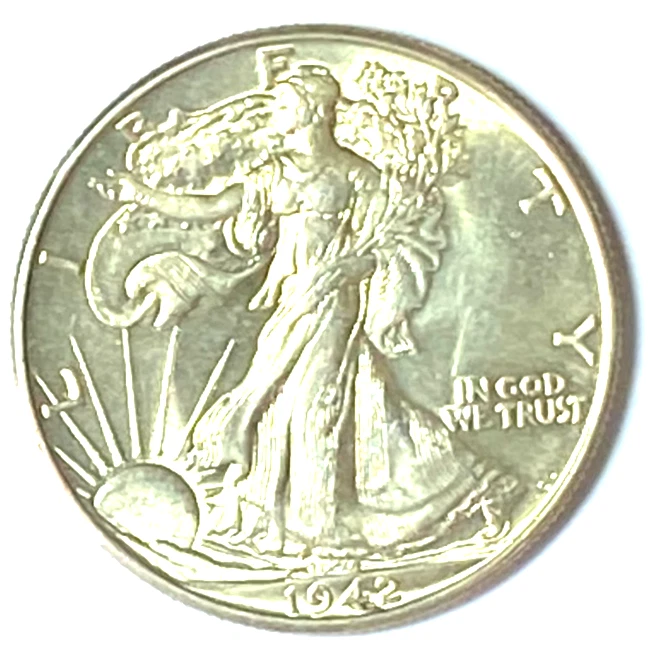 ウォーキングリバティアメリカ銀貨1942年揃え5枚 Circulated Silver 1942 Year Liberty Walking Half Dollars (1916
