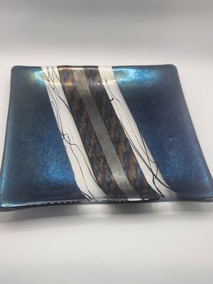 Signed Chris Paulson 1992 Fused Art Glass Plate 7.5  Iridescent Eugene OR