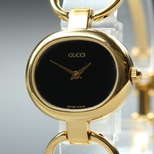 [Exc+5] Vintage GUCCI 1600 Quartz Black Dial Gold 26mm Women's Watch From JAPAN