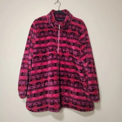 Lane Bryant Half-zip Sherpa Mock Neck Pullover Sweatshirt Pink Aztec Pattern... - Image 1 of 4