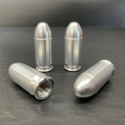 4pcs .45 Cal Bullet Tire Valve Stem Cap Aluminum, Precision Machined in USA