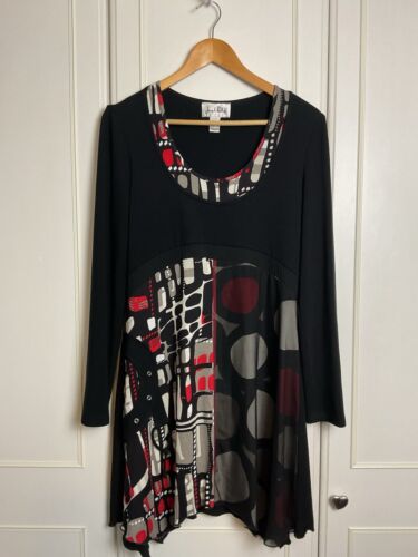 Joseph Ribkoff Jersey Dress UK 12 Black Fit & Flare Mesh Eyelet Work Party