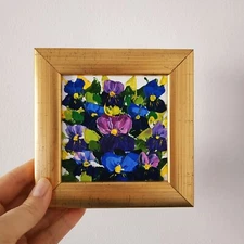 Violet Painting Bouquet of Flowers Original Art Impasto Oil Painting No Frame4x4