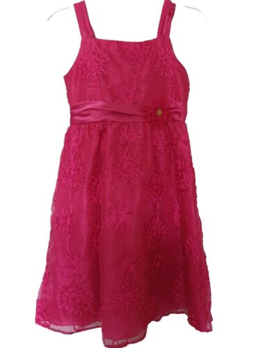 Rare Editions Pink Embroidered Floral Tulle Girls Fancy Dress Size 12 Lined Bow - Picture 4 of 10