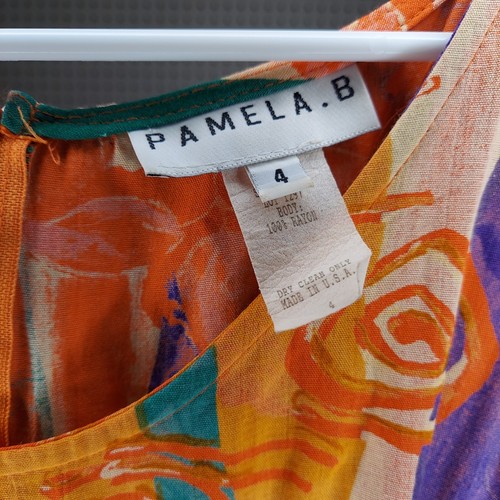 Pamela B Vtg 90s Dress 4 Sleeveless Multicolor Abstract Empire Scoop Neck Artsy - Picture 5 of 5