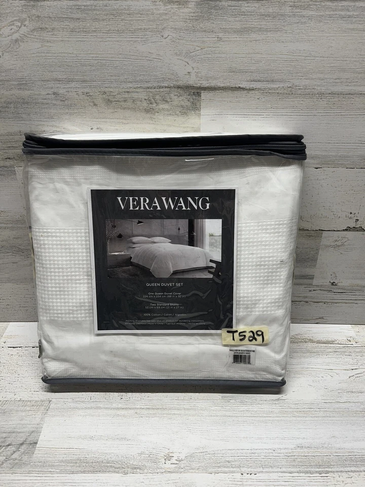 Juego de Edredón Reversible Vera Wang Waffle Stripe Queen, Blanco Nuevo Foto 3 de 4