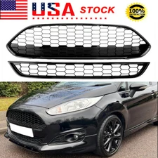 ST Honeycomb Style Front Bumper Upper+Lower Grille Mesh For Ford Fiesta 2013-18
