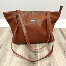 Spikes & Sparrow Brown Leather Zip Tote Bag Purse