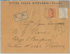 82498 - REGNO - STORIA POSTALE - UMBERTO Sass 39 + 42 su BUSTA RACCOMANDATA  